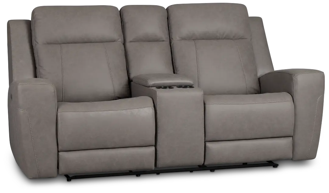 Colton Light Gray Micro Power Reclining Console Loveseat W/ Power Headrest Colton Light Gray Micro Power Reclining Console Loveseat W/ Power Headrest