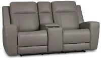 Colton Light Gray Micro Power Reclining Console Loveseat W/ Power Headrest