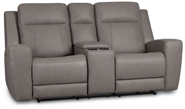 Colton Light Gray Micro Power Reclining Console Loveseat W/ Power Headrest