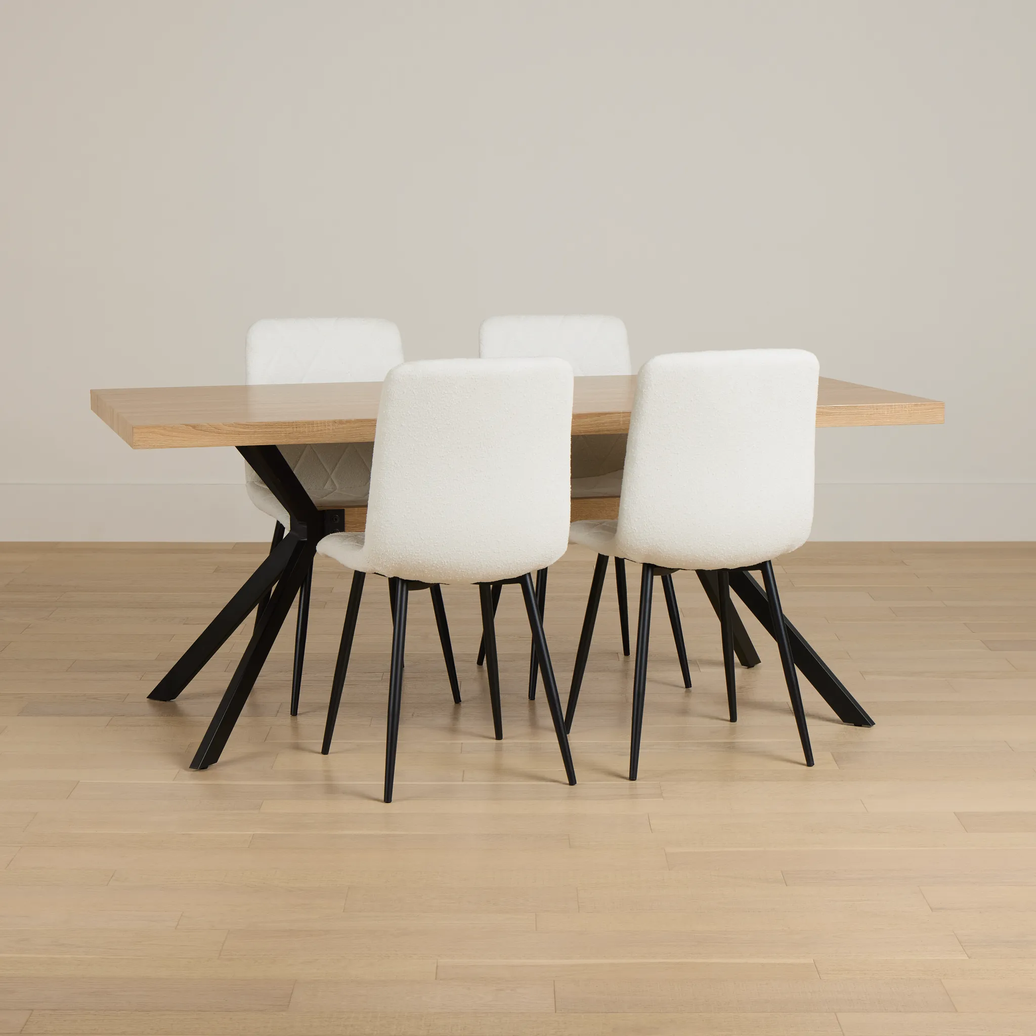 Lynden Light Tone Rect Table & 4 White Upholstered Side Chairs