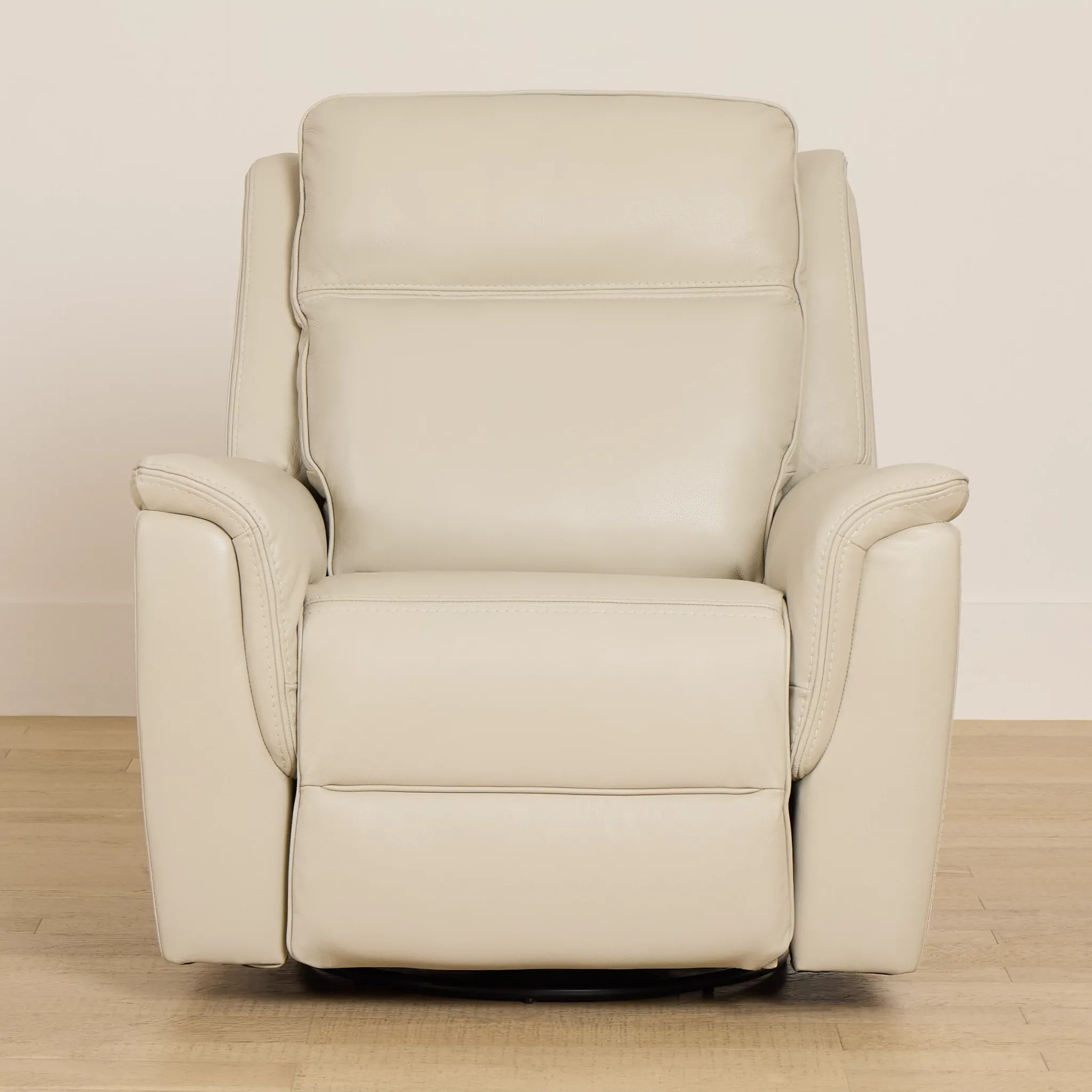 Aiden Light Gray Leather Power Swivel Glider Recliner