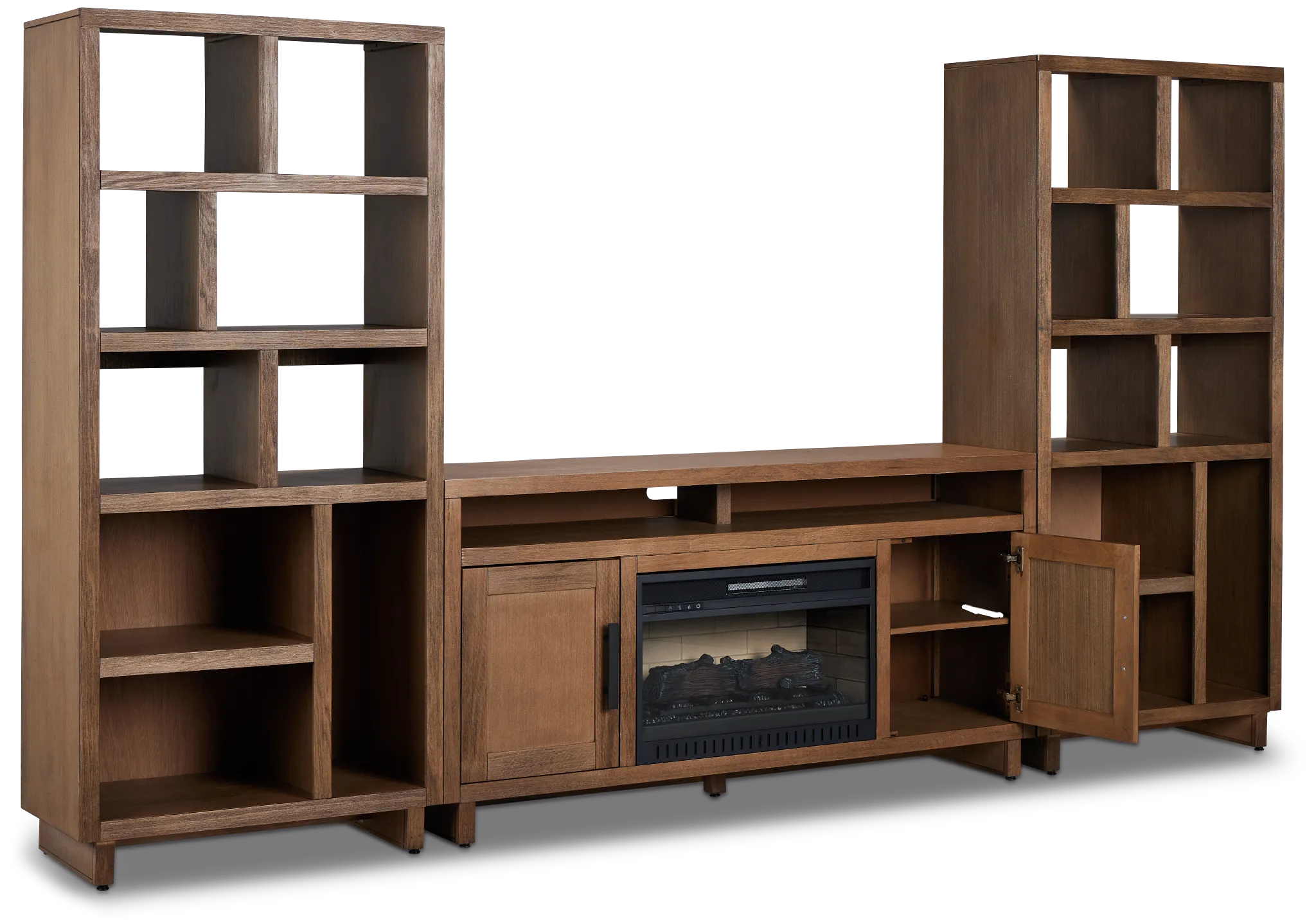 Richmond Light Tone 64" Open Pier Entertainment Wall With Fireplace