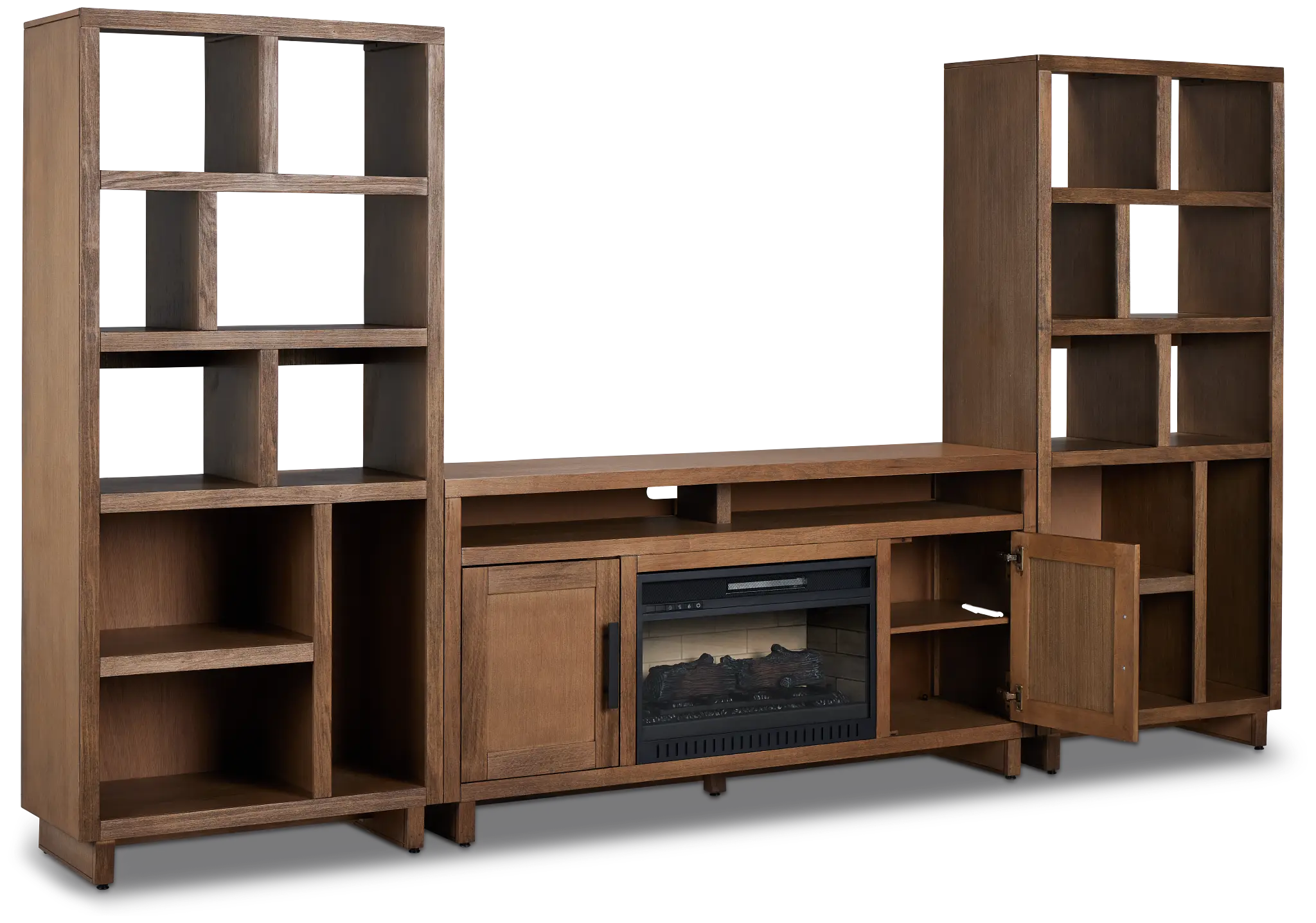 Richmond Light Tone 64" Open Pier Entertainment Wall With Fireplace Richmond Light Tone 64" Open Pier Entertainment Wall With Fireplace