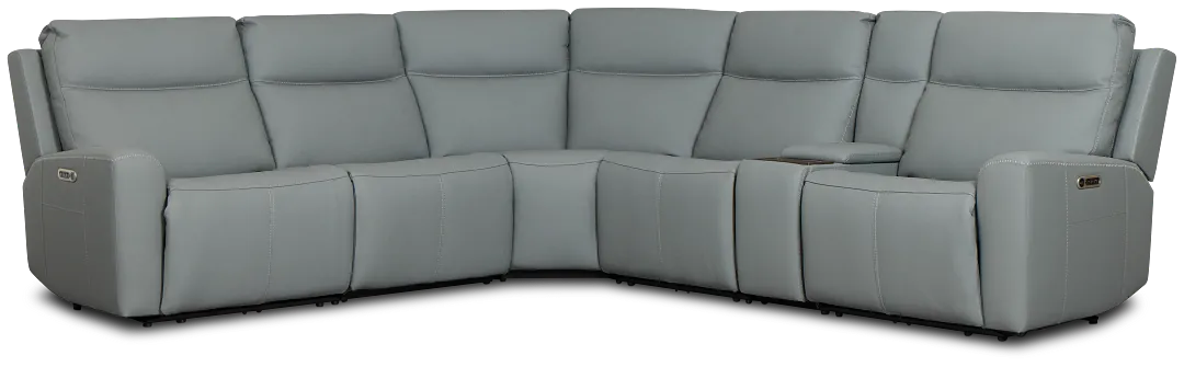 Flexsteel Sterling Blue Lthr/vinyl Medium Triple Power 2-arm Sectional