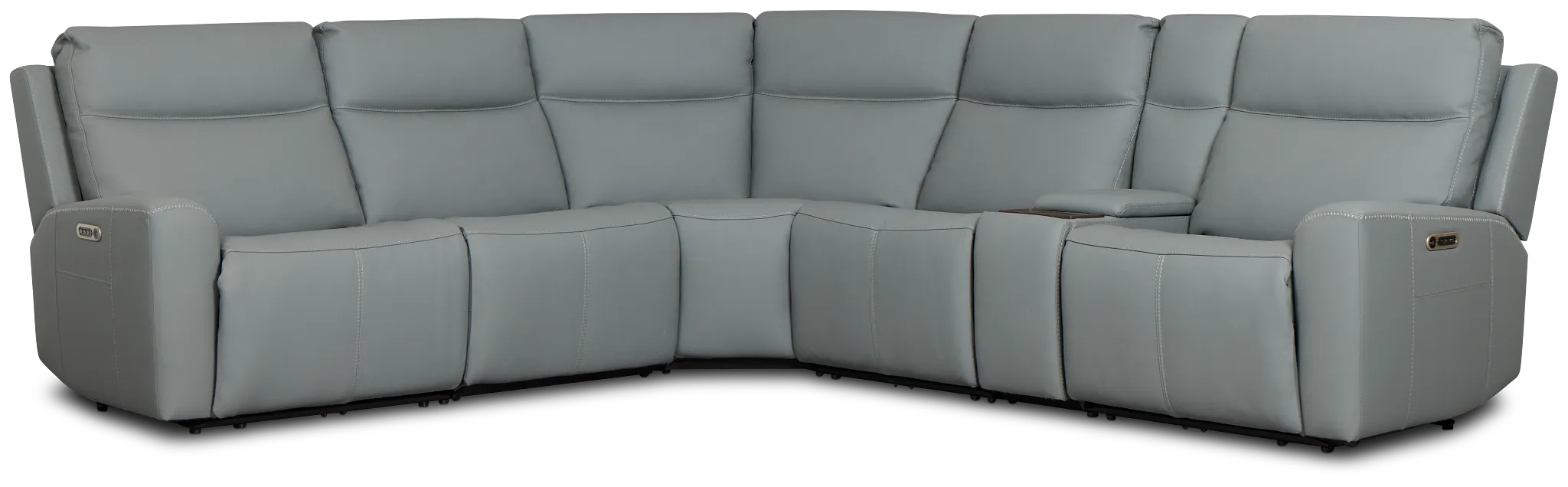 Flexsteel Sterling Blue Lthr/vinyl Medium Triple Power 2-arm Sectional