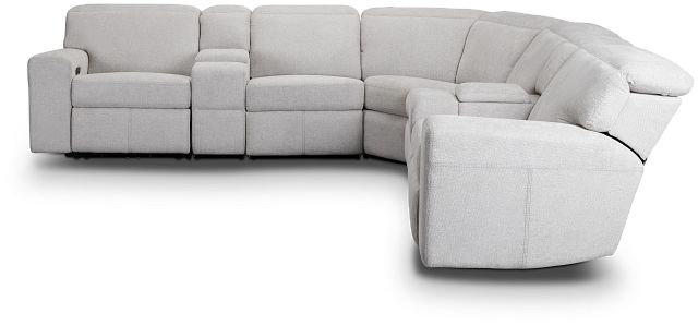 Callum Light Gray Fabric Large Triple Power Reclining Two-arm Sectional