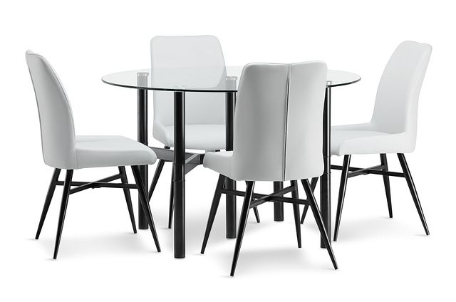 Lemans Gray Glass Table & 4 Upholstered Chairs