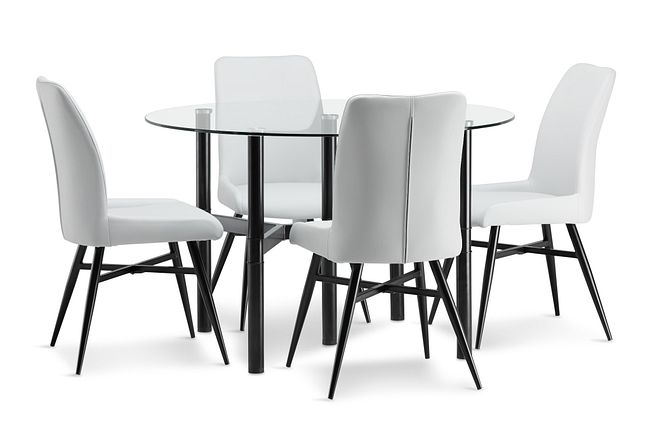 Lemans Gray Glass Table & 4 Upholstered Chairs