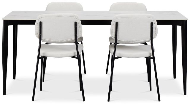 Andover White Rect Table & 4 White Upholstered Chairs