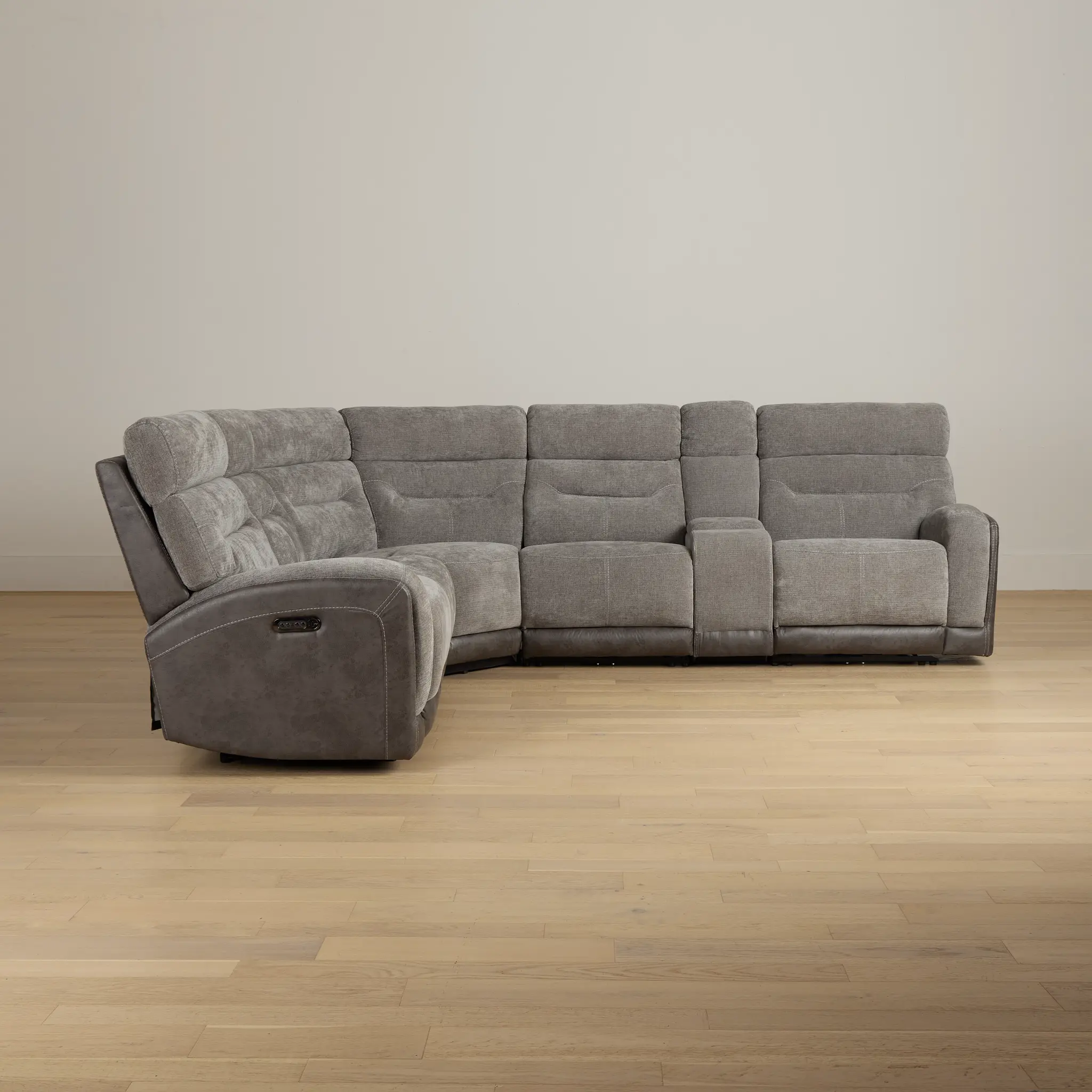 Travis Gray Fabric Medium Dual Power 2-arm Reclining Sectional Travis Gray Fabric Medium Dual Power 2-arm Reclining Sectional