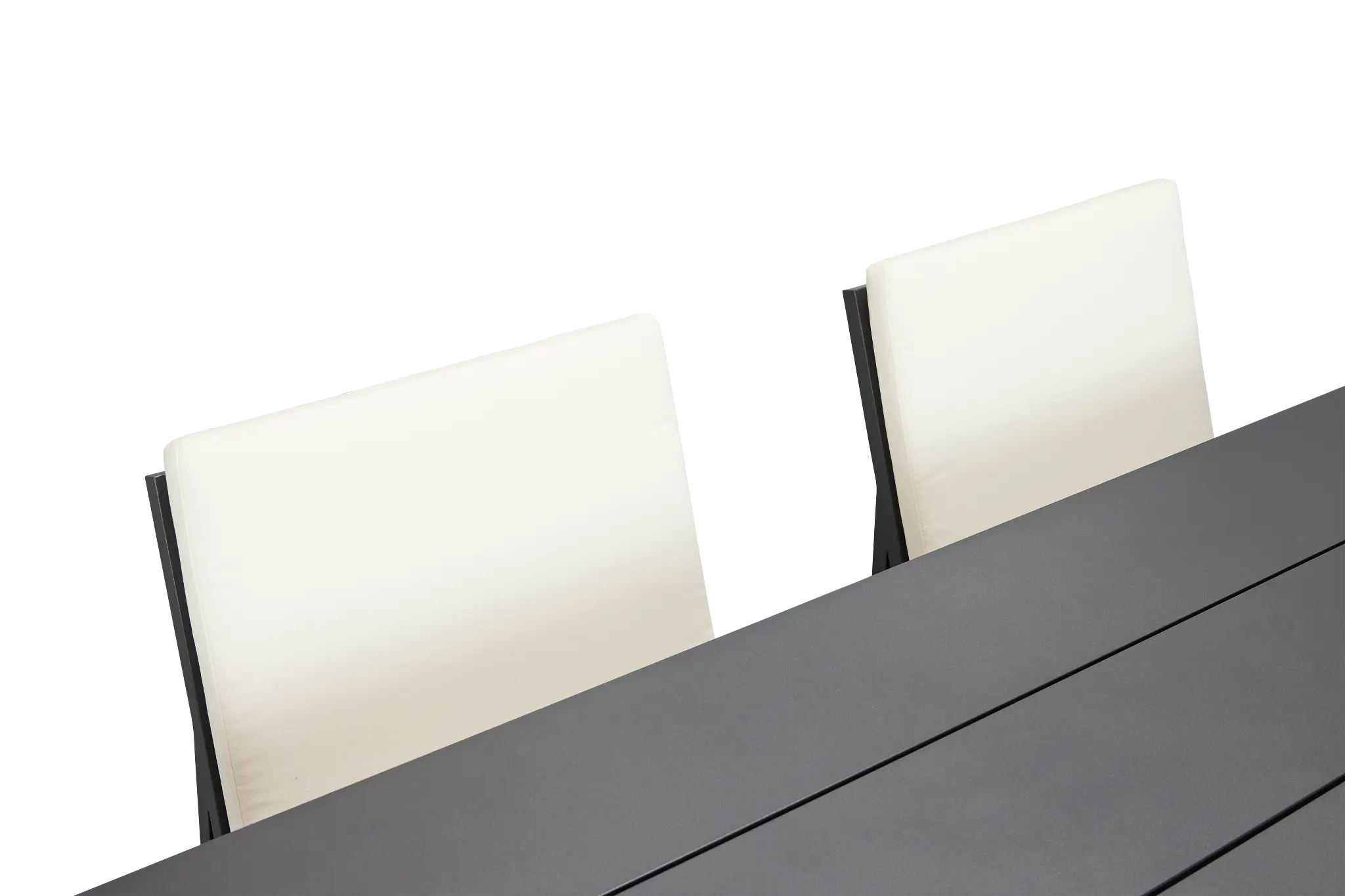 Linear Dark Gray White 87" Aluminum Table & 4 Cushioned Side Chairs Linear Dark Gray White 87" Aluminum Table & 4 Cushioned Side Chairs