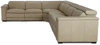 Ainsley Beige Leather Large Dual Power Reclining Two-arm Sectional
