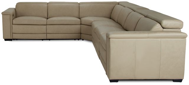 Ainsley Beige Leather Large Dual Power Reclining Two-arm Sectional