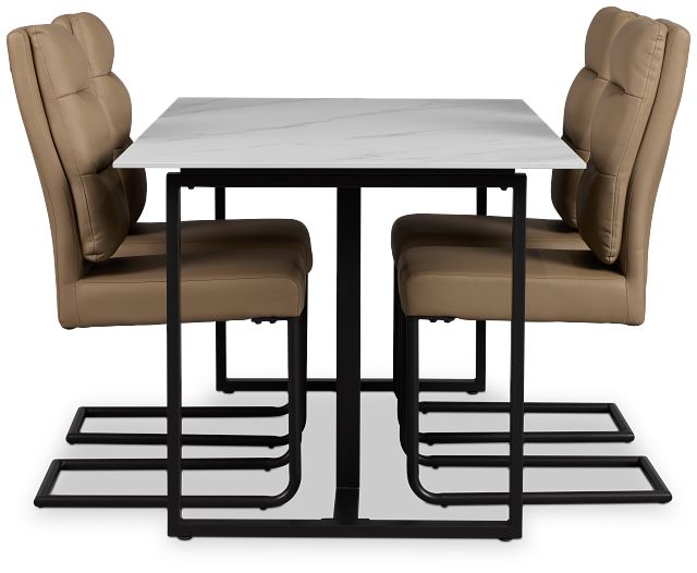 Paxton White Rect Table & 4 Taupe Upholstered Chairs