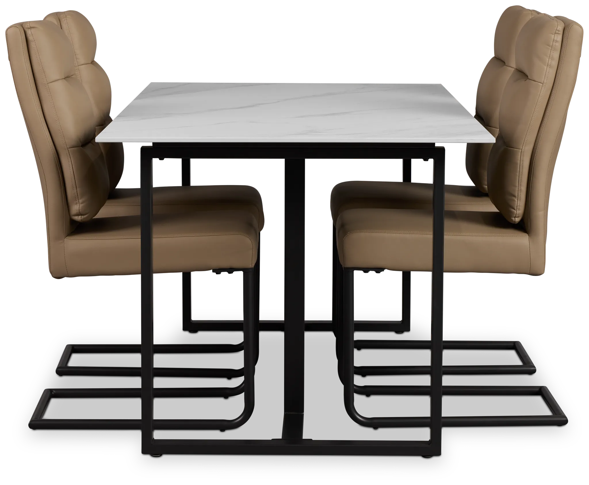 Paxton White Rect Table & 4 Taupe Upholstered Chairs