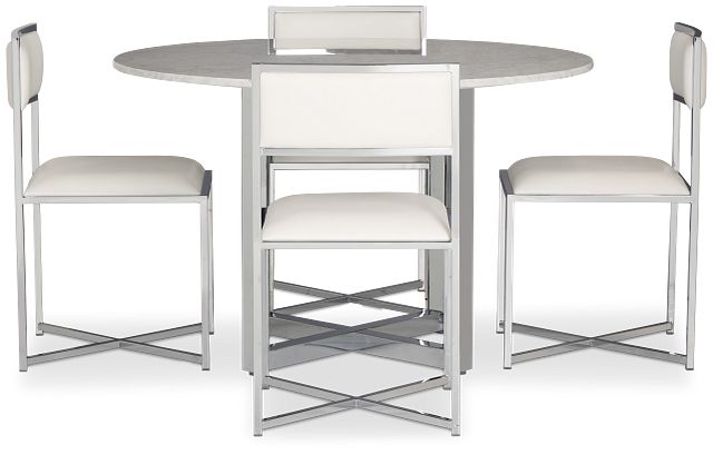 Amalfi White Marble Round Table & 4 Metal Chairs