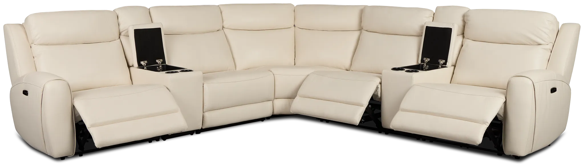 Walker Ivory Lthr/vinyl Large Triple Power Reclining Two-arm Sectional