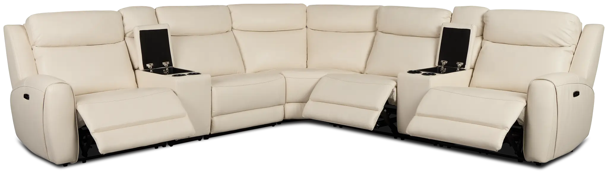 Walker Ivory Lthr/vinyl Large Triple Power Reclining Two-arm Sectional Walker Ivory Lthr/vinyl Large Triple Power Reclining Two-arm Sectional
