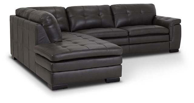 Braden Dark Gray Leather Small Left Bumper Sectional