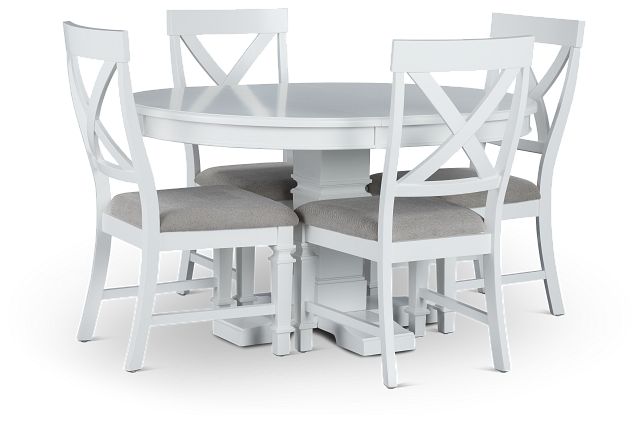 Marina White Round Table & 4 Wood Chairs