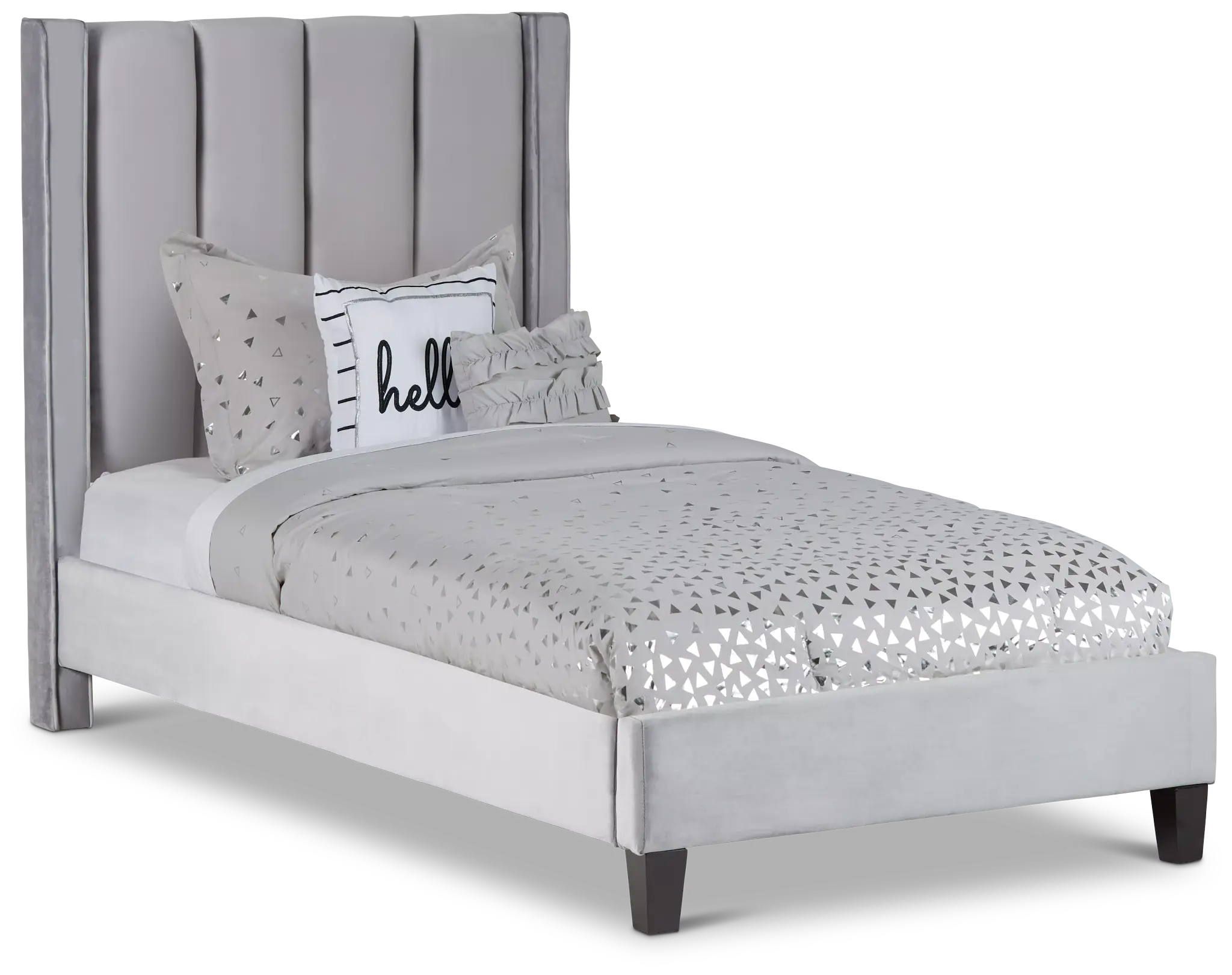 Audrey Dark Gray Velvet Platform Bed Audrey Dark Gray Velvet Platform Bed