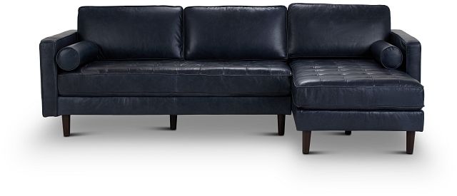 Ezra Blue Leather Right Chaise Sectional (2)