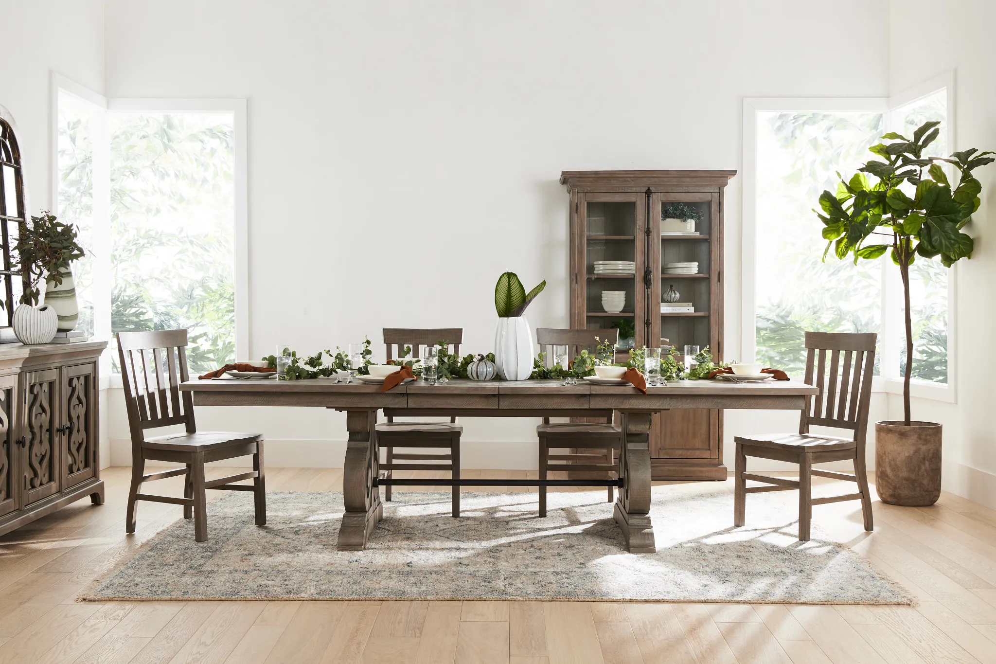 Sonoma Light Tone Trestle Table & 4 Wood Chairs