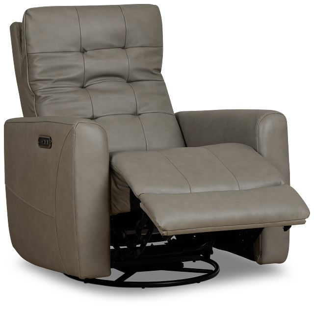 Izzy Light Gray Lthr/vinyl Power Swivel Glider Recliner