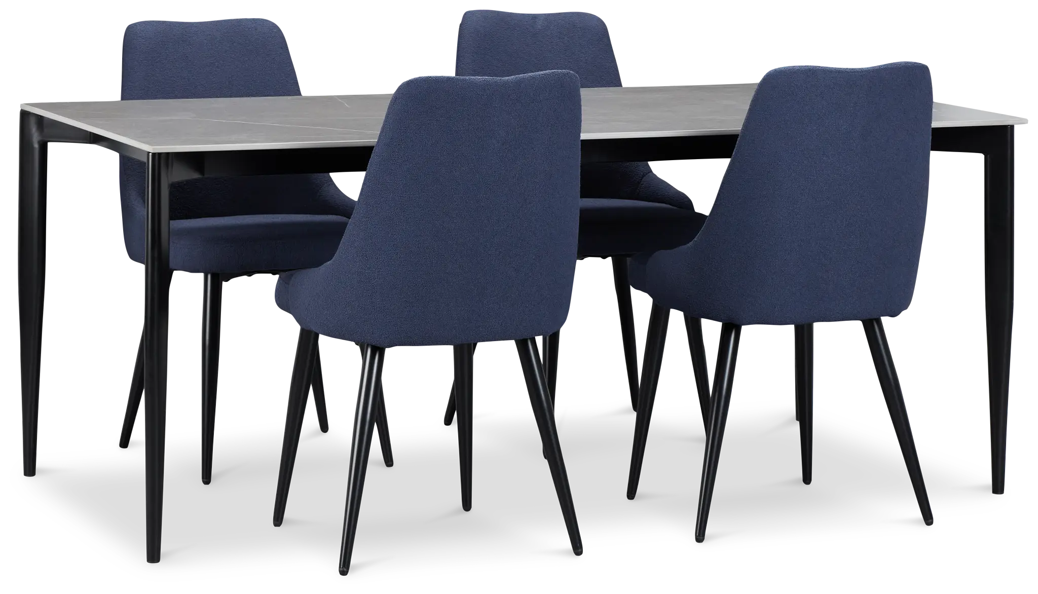 Andover Gray Rect Table & 4 Dark Blue Upholstered Curved Chairs Andover Gray Rect Table & 4 Dark Blue Upholstered Curved Chairs