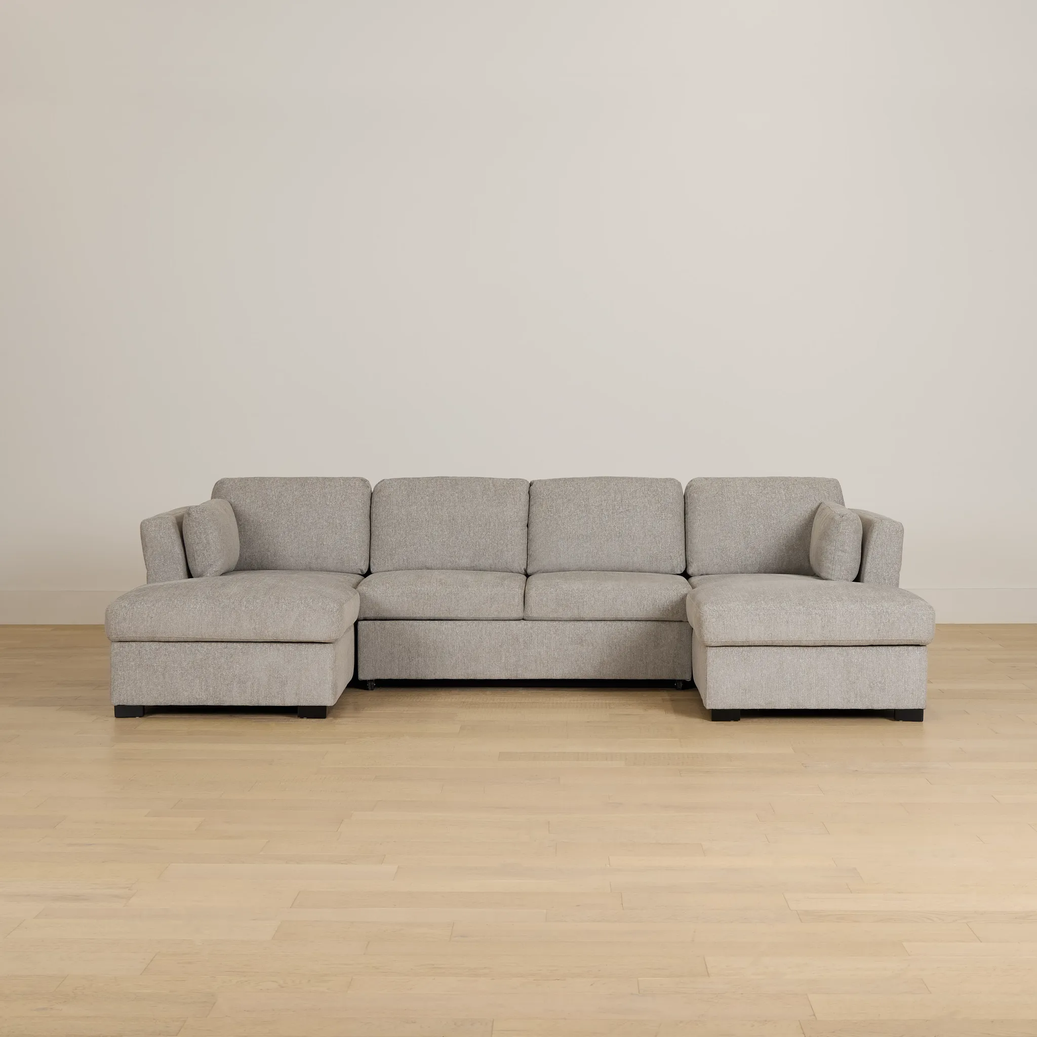 Amber Light Gray Fabric Double Chaise Sleeper Storage Sectional