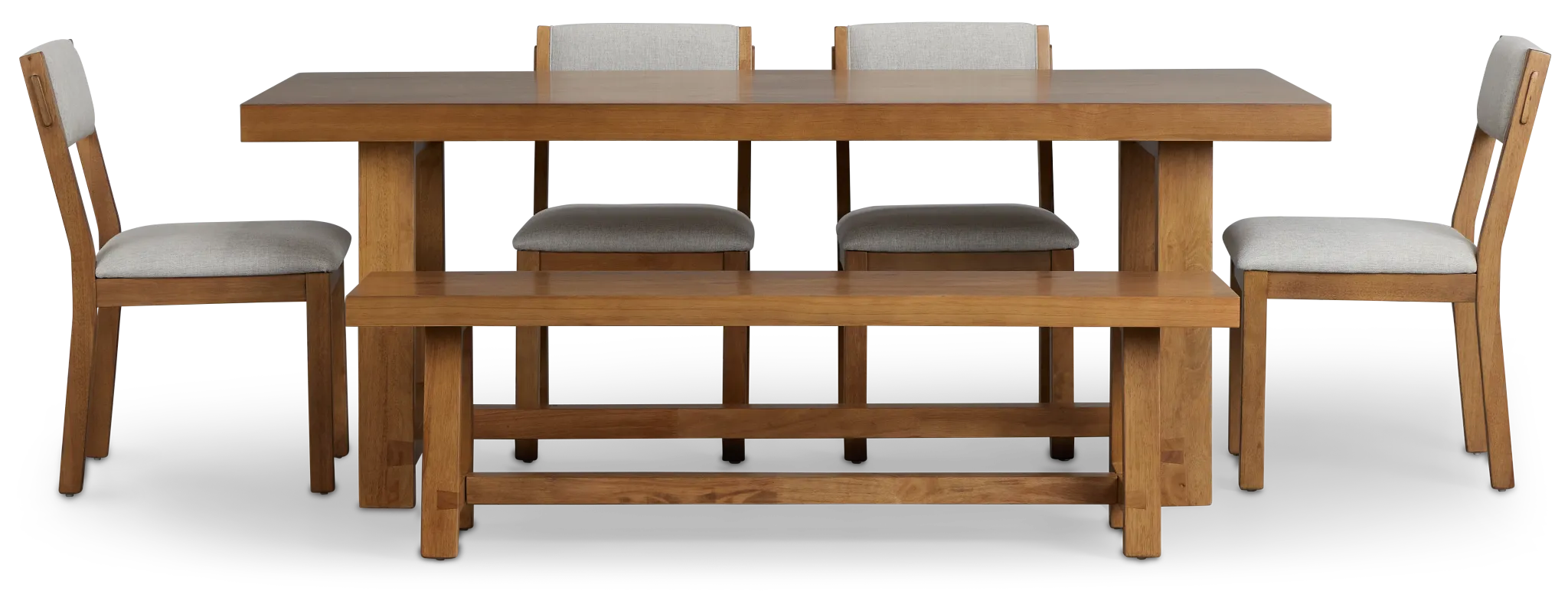 Vail Light Tone Trestle Table, 4 Chairs & Bench