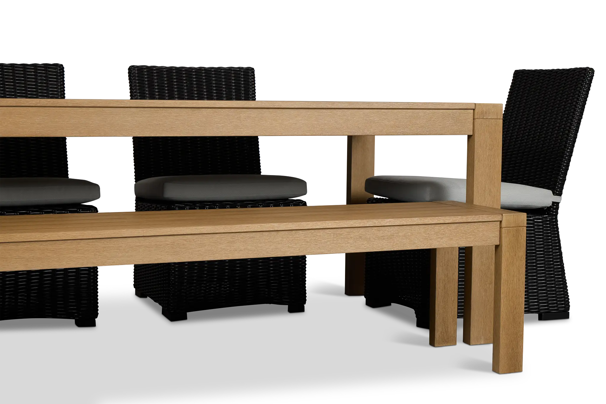 Montecito Mid Tone Table, 4 Chairs & Bench With Light Blue Cushions Montecito Mid Tone Table, 4 Chairs & Bench With Light Blue Cushions