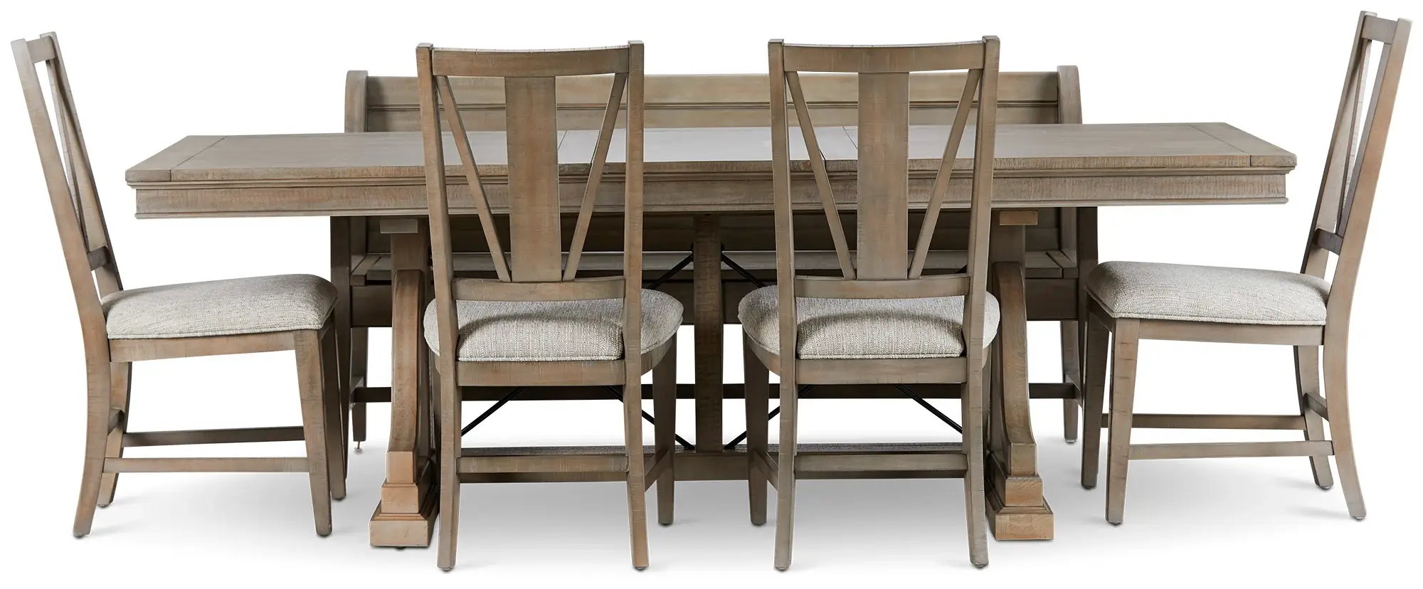 Heron Cove Light Tone Trestle Table, 4 Chairs & Bench Heron Cove Light Tone Trestle Table, 4 Chairs & Bench