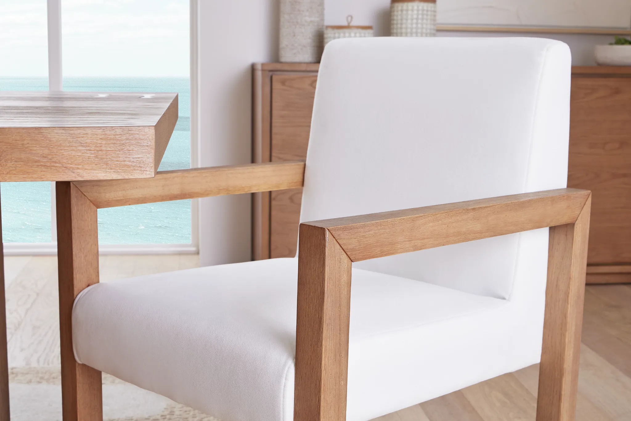 Haven White Upholstered Arm Chair