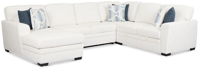 Everly White Fabric Medium Left Chaise Storage Sectional