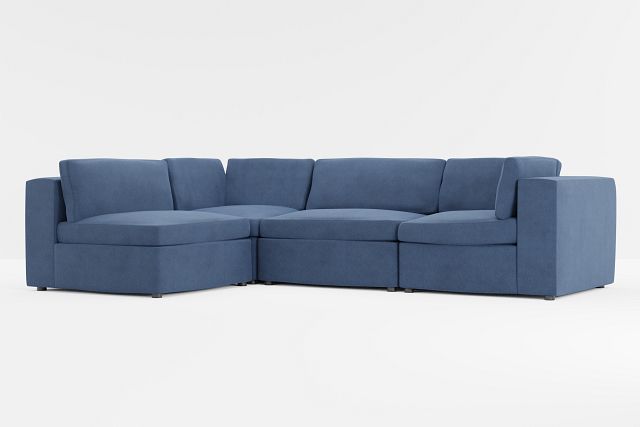 Destin Revenue Dark Blue Fabric 4-piece Modular Sectional