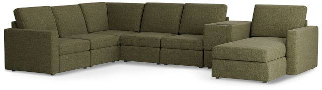 Citymod Green Fabric Large Right Chaise Sectional With Storage Console