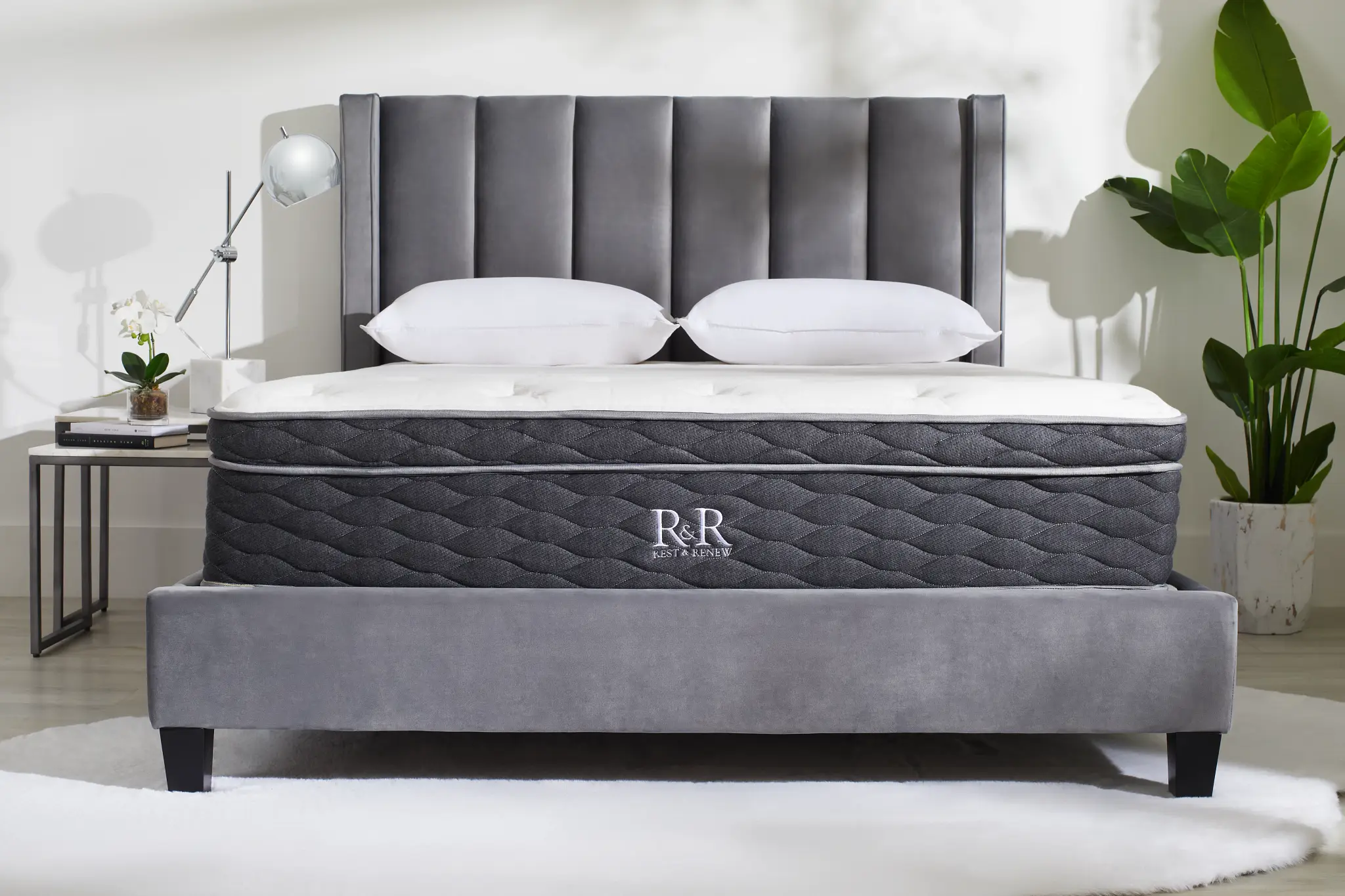 Audrey Dark Gray Velvet Platform Bed Audrey Dark Gray Velvet Platform Bed