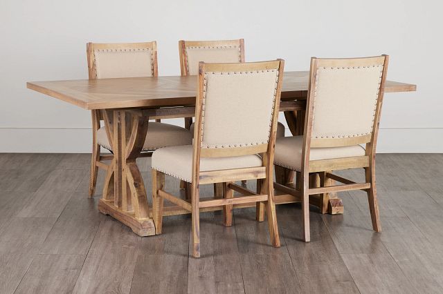 Joplin Light Tone Extension Rectangular Table & 4 Upholstered Chairs