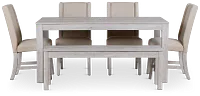 Delray White Rect Table, 4 Chairs & Bench