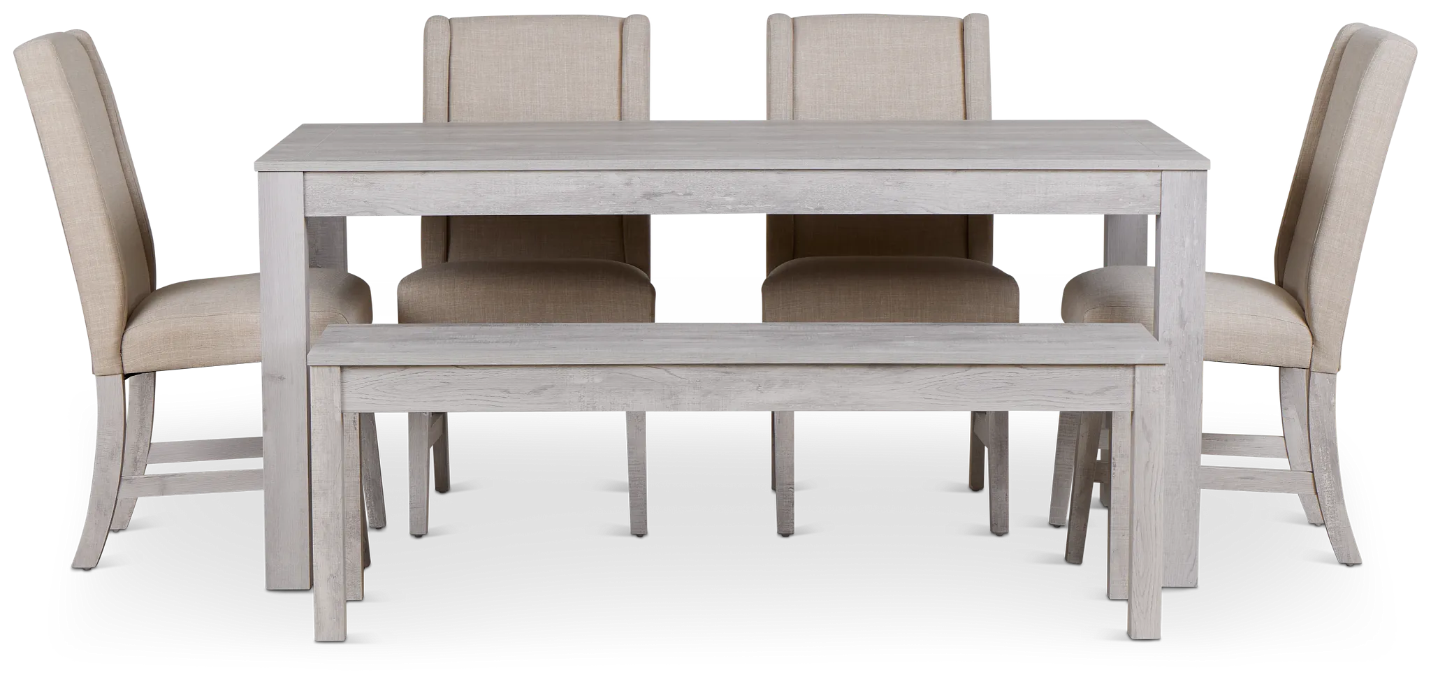 Delray White Rect Table, 4 Chairs & Bench