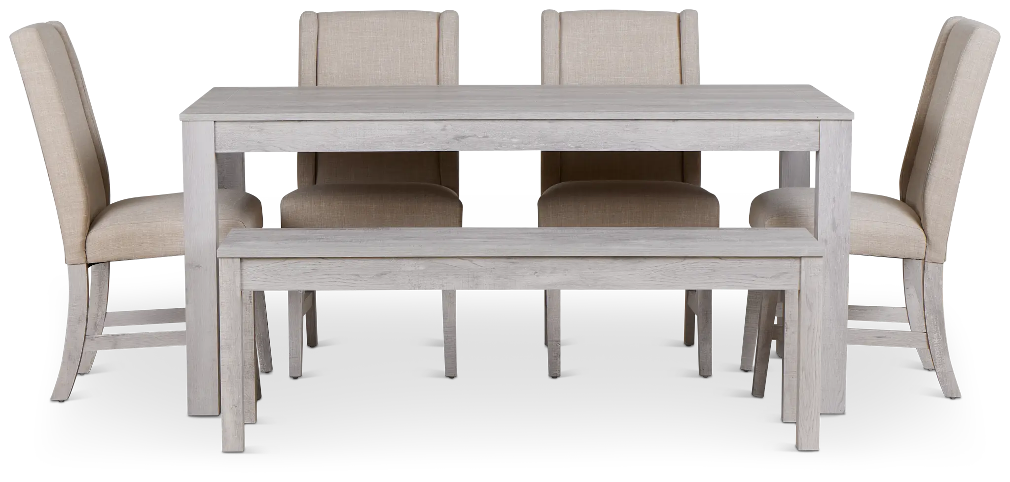 Delray White Rect Table, 4 Chairs & Bench Delray White Rect Table, 4 Chairs & Bench