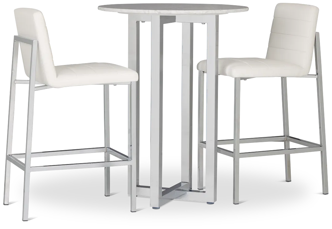 Amalfi White Marble Pub Table & 2 Upholstered Barstools