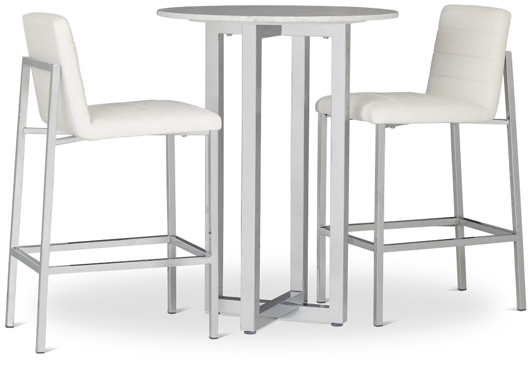 Amalfi White Marble Pub Table & 2 Upholstered Barstools Amalfi White Marble Pub Table & 2 Upholstered Barstools