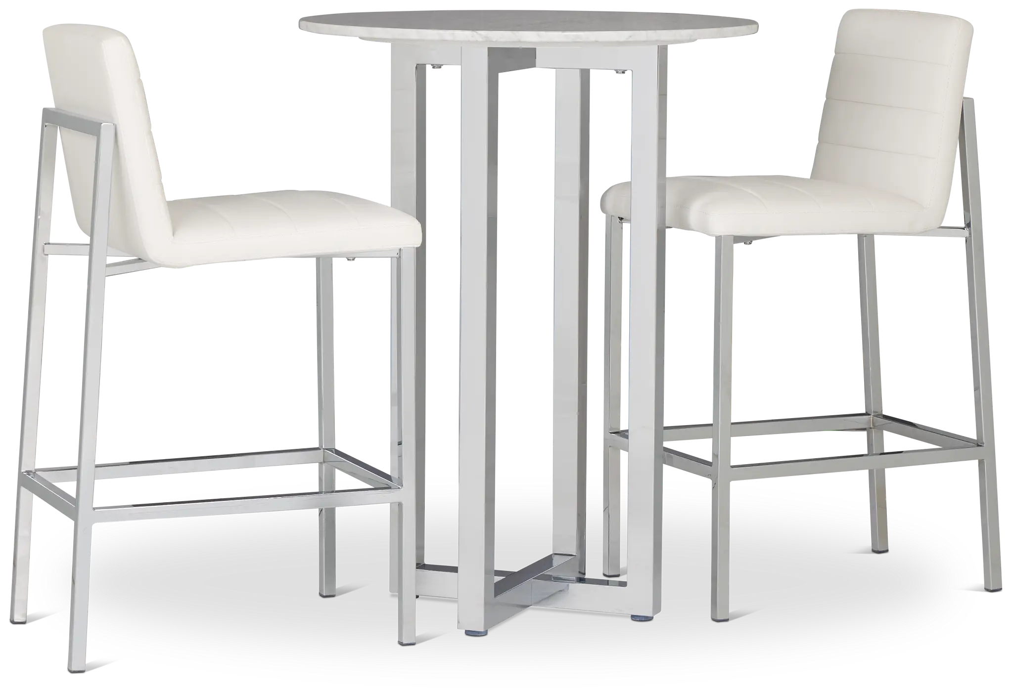 Amalfi White Marble Pub Table & 2 Upholstered Barstools Amalfi White Marble Pub Table & 2 Upholstered Barstools
