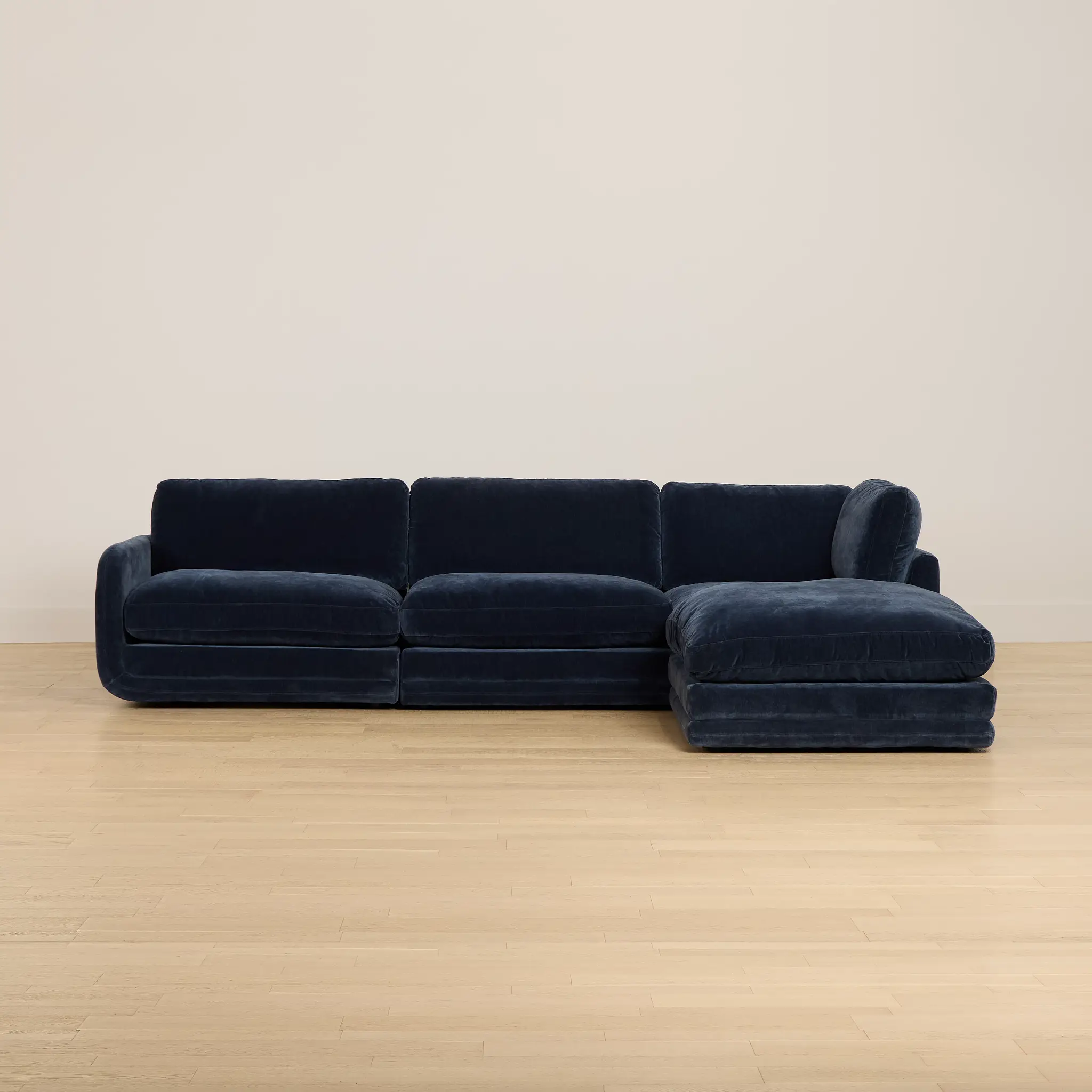 Jules Dark Blue Velvet 4-piece Right Facing Bumper Sectional Jules Dark Blue Velvet 4-piece Right Facing Bumper Sectional
