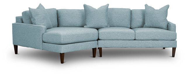 Morgan Teal Fabric Left-arm Cuddler Sectional With Wood Legs