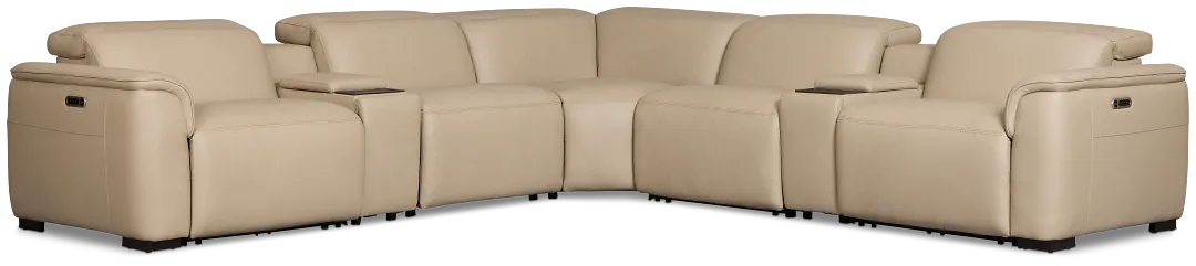 Flexsteel Brodie Taupe Lthr/vinyl Large Triple Power Reclining Two-arm Sectional
