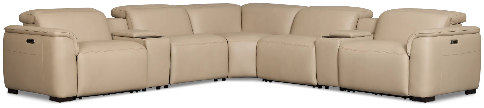 Flexsteel Brodie Taupe Lthr/vinyl Large Triple Power Reclining Two-arm Sectional