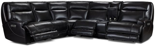 Casey Black Lthr/vinyl Medium Triple Power 2-arm Sectional